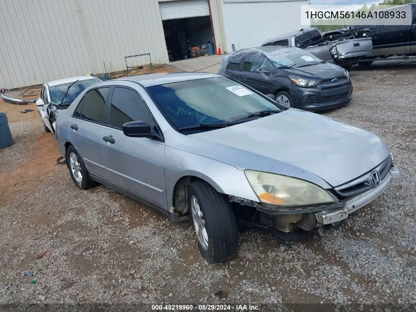 2006 Honda Accord 2.4 Vp VIN: 1HGCM56146A108933 Lot: 40219960