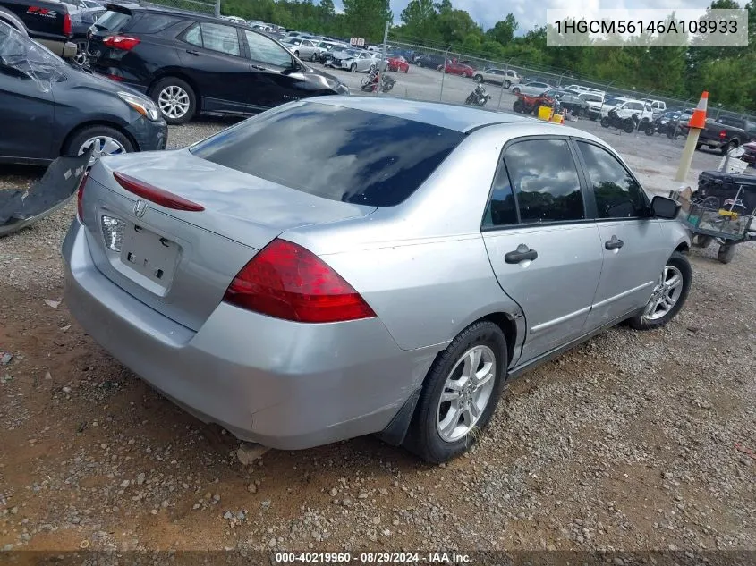 2006 Honda Accord 2.4 Vp VIN: 1HGCM56146A108933 Lot: 40219960