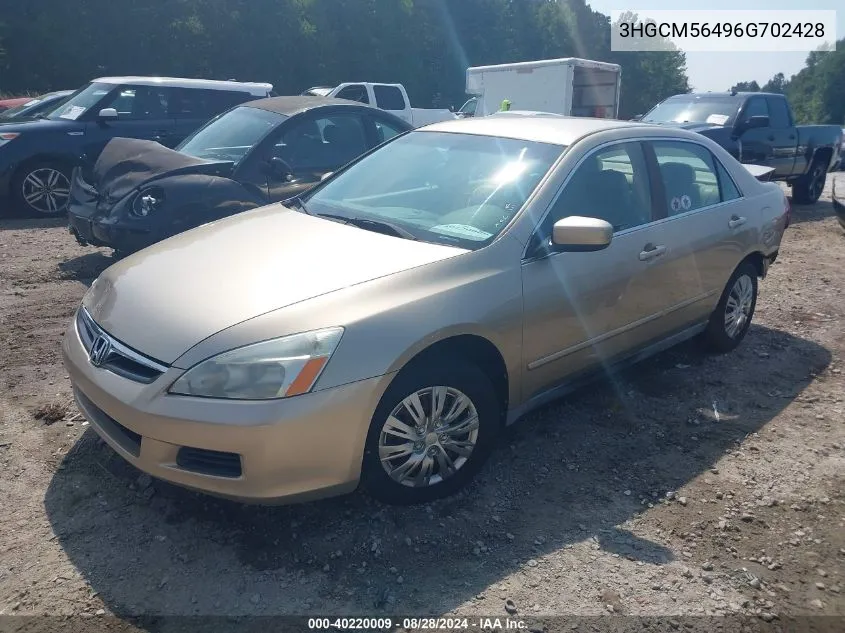 2006 Honda Accord 2.4 Lx VIN: 3HGCM56496G702428 Lot: 40220009