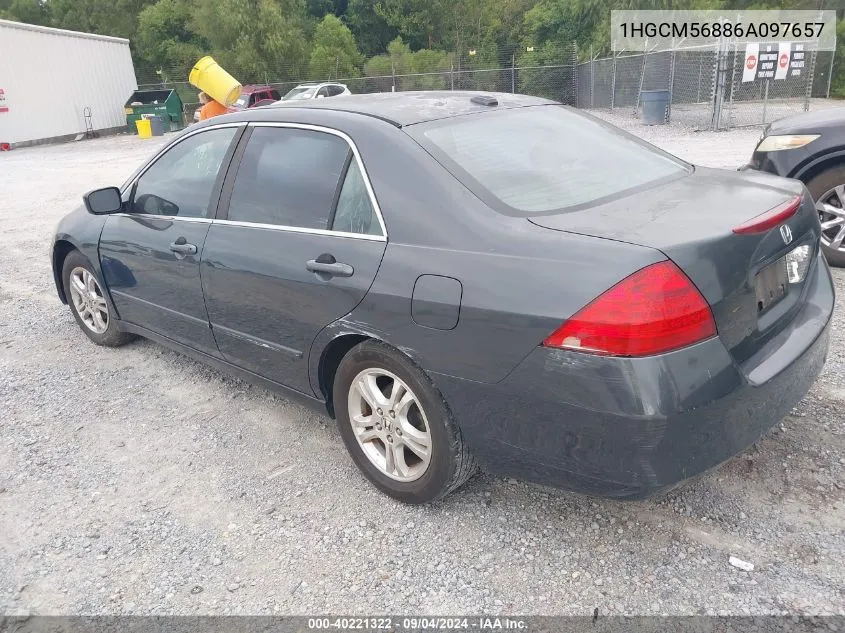 2006 Honda Accord 2.4 Ex VIN: 1HGCM56886A097657 Lot: 40221322