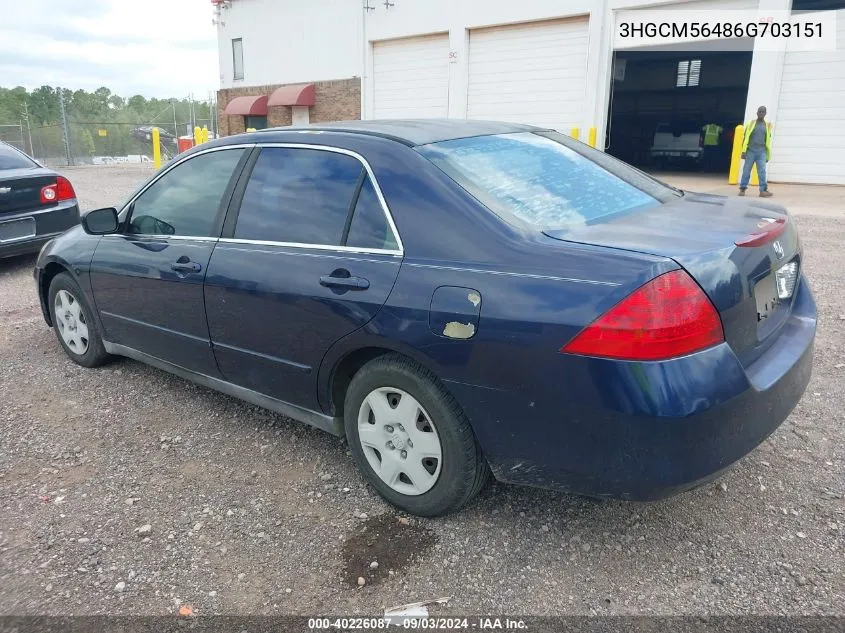 2006 Honda Accord 2.4 Lx VIN: 3HGCM56486G703151 Lot: 40226087