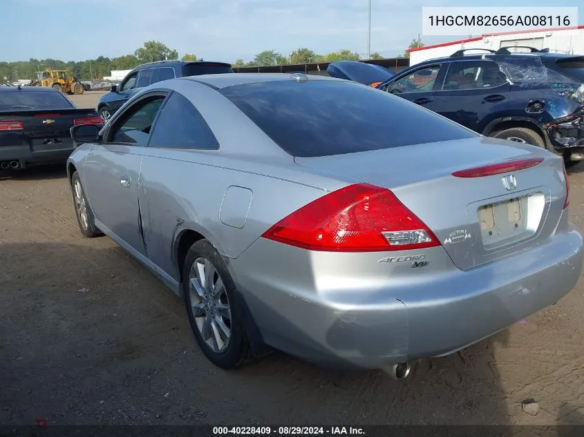 2006 Honda Accord 3.0 Ex VIN: 1HGCM82656A008116 Lot: 40228409