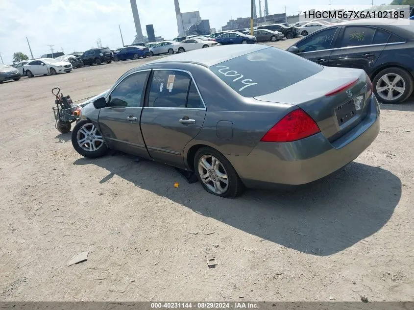 2006 Honda Accord 2.4 Ex VIN: 1HGCM567X6A102185 Lot: 40231144