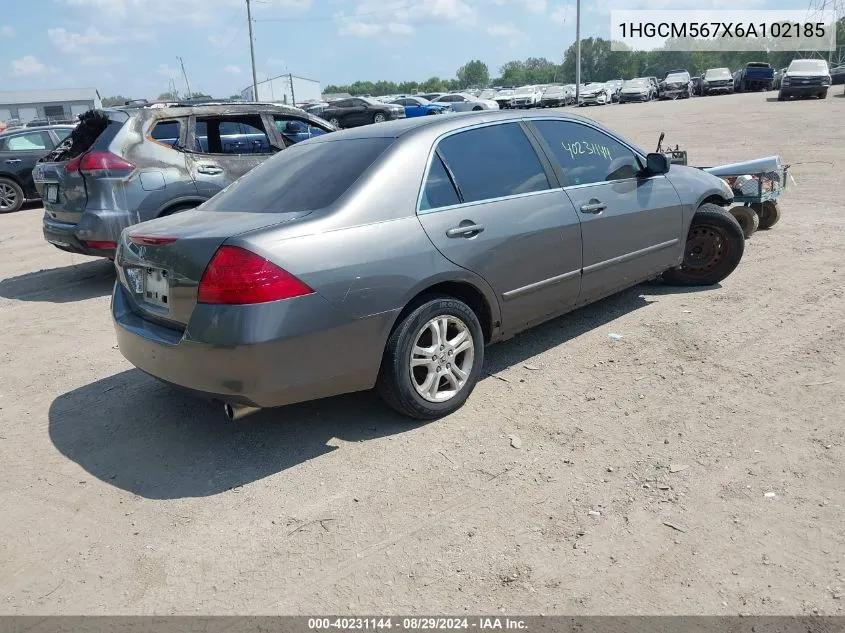 2006 Honda Accord 2.4 Ex VIN: 1HGCM567X6A102185 Lot: 40231144