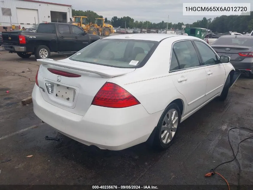 2006 Honda Accord 3.0 Ex VIN: 1HGCM665X6A012720 Lot: 40235676