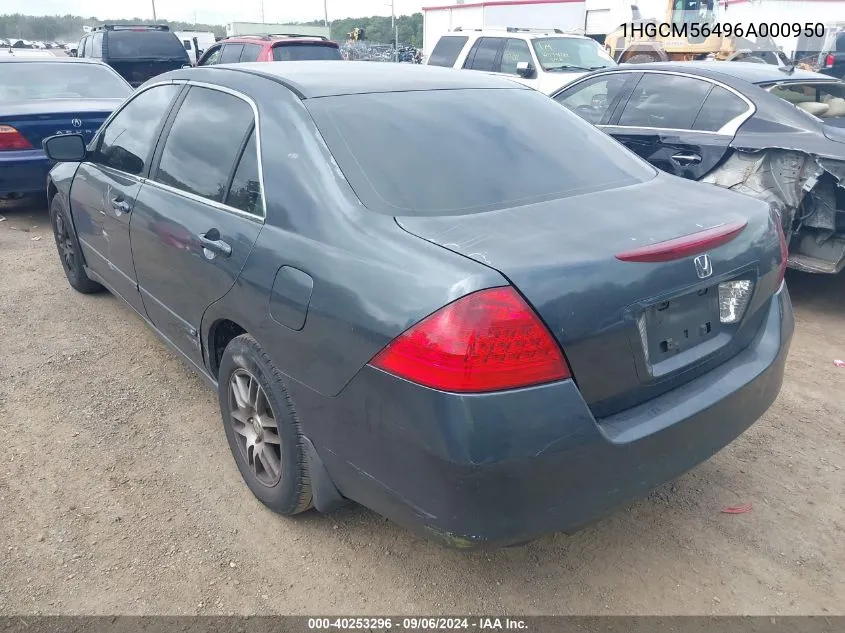 2006 Honda Accord 2.4 Lx VIN: 1HGCM56496A000950 Lot: 40253296