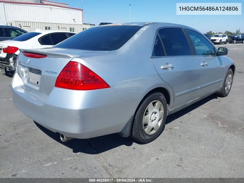 1HGCM56486A124806 2006 Honda Accord 2.4 Lx