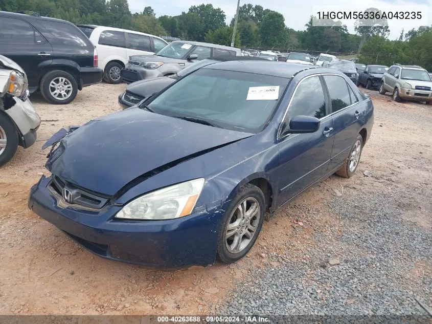 2006 Honda Accord 2.4 Se VIN: 1HGCM56336A043235 Lot: 40263688