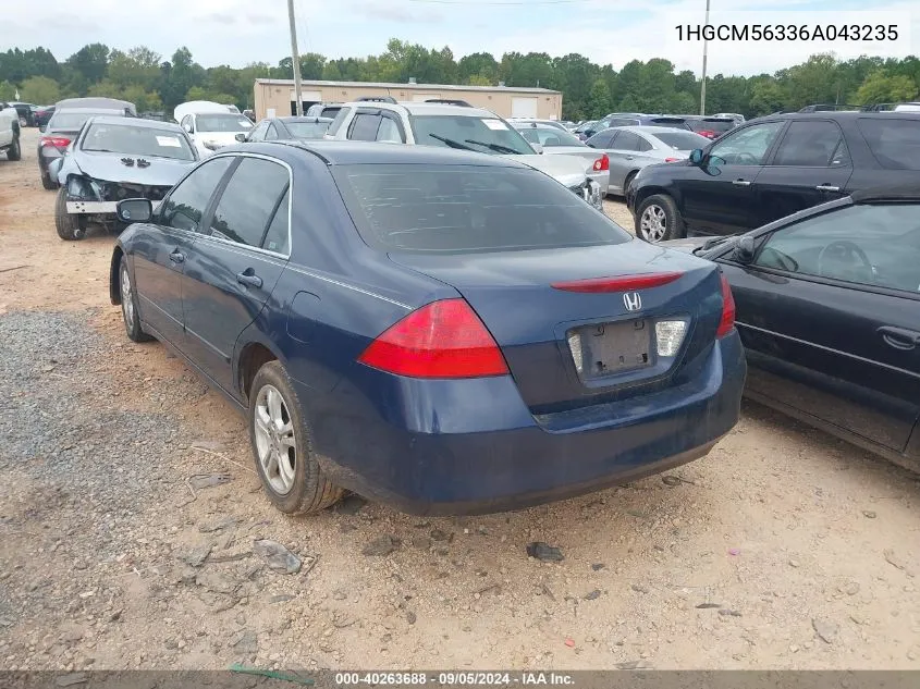 2006 Honda Accord 2.4 Se VIN: 1HGCM56336A043235 Lot: 40263688