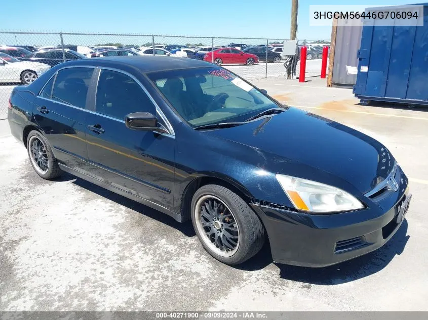 2006 Honda Accord 2.4 Lx VIN: 3HGCM56446G706094 Lot: 40271900