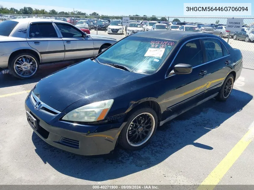 2006 Honda Accord 2.4 Lx VIN: 3HGCM56446G706094 Lot: 40271900