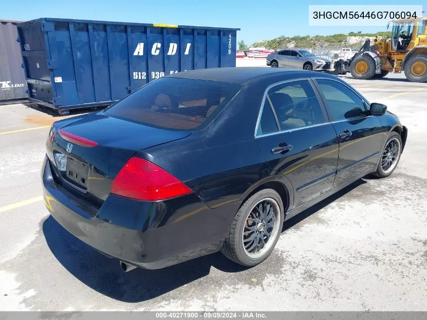 2006 Honda Accord 2.4 Lx VIN: 3HGCM56446G706094 Lot: 40271900