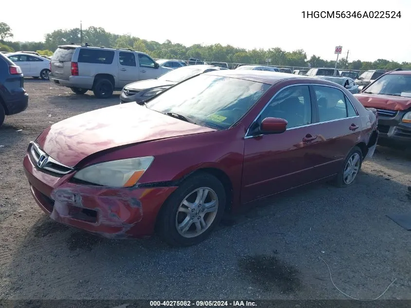 1HGCM56346A022524 2006 Honda Accord Se