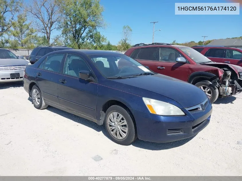 2006 Honda Accord 2.4 Vp VIN: 1HGCM56176A174120 Lot: 40277879