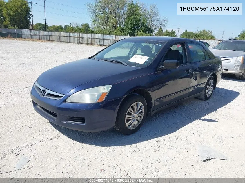 2006 Honda Accord 2.4 Vp VIN: 1HGCM56176A174120 Lot: 40277879