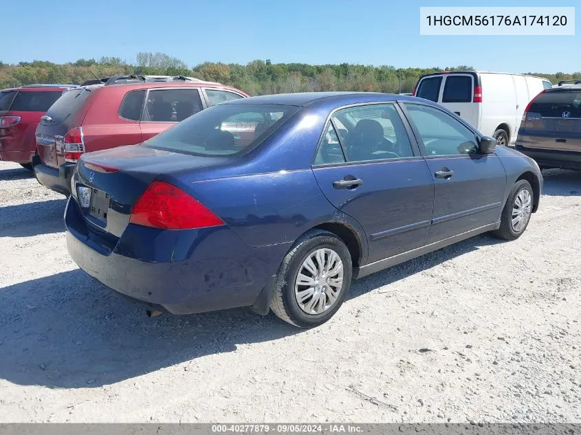 2006 Honda Accord 2.4 Vp VIN: 1HGCM56176A174120 Lot: 40277879