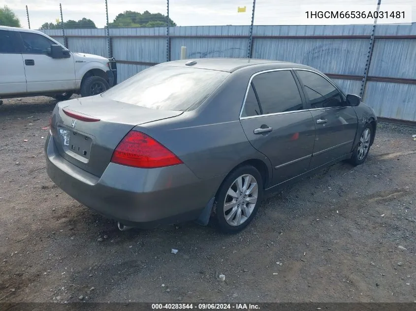 1HGCM66536A031481 2006 Honda Accord 3.0 Ex