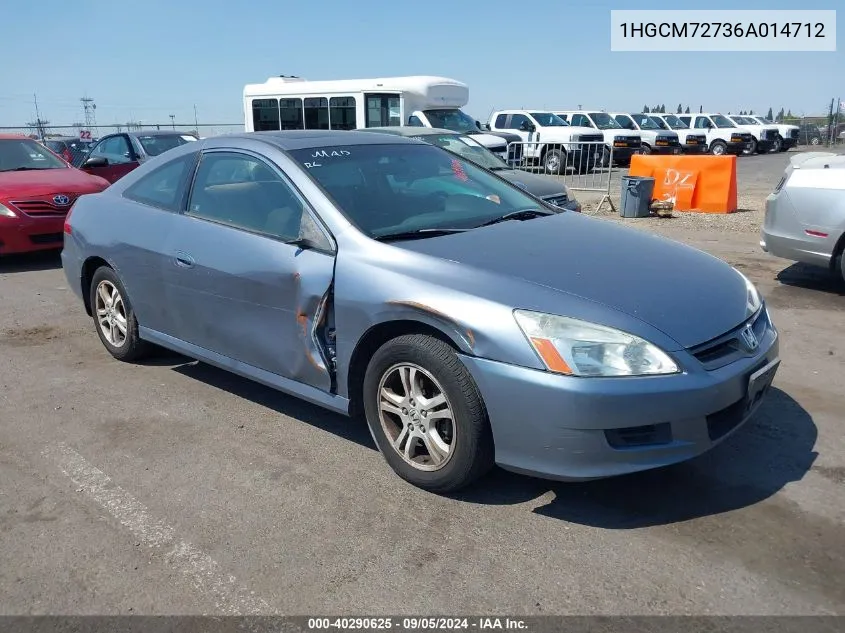 2006 Honda Accord 2.4 Ex VIN: 1HGCM72736A014712 Lot: 40290625