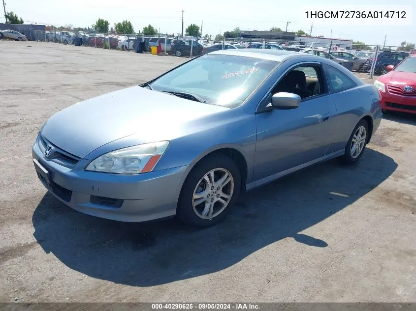 2006 Honda Accord 2.4 Ex VIN: 1HGCM72736A014712 Lot: 40290625