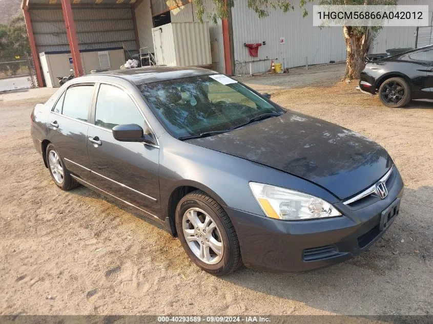 1HGCM56866A042012 2006 Honda Accord 2.4 Ex