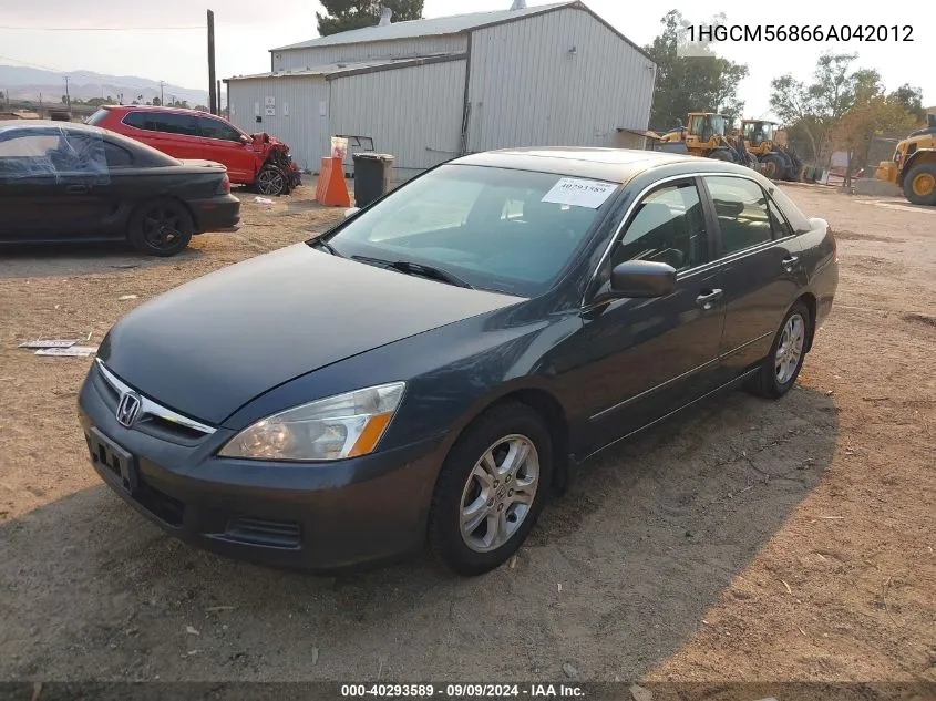 2006 Honda Accord 2.4 Ex VIN: 1HGCM56866A042012 Lot: 40293589