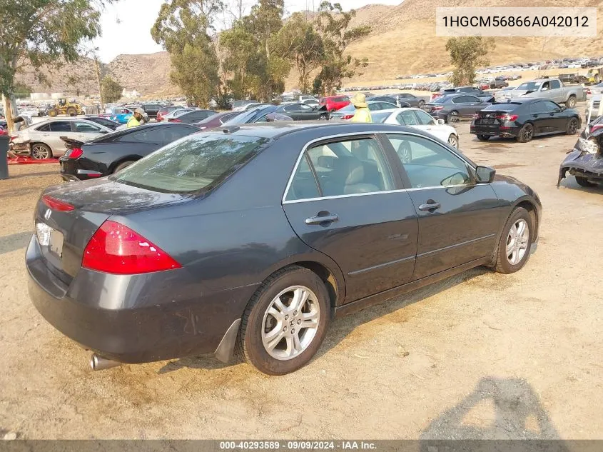 2006 Honda Accord 2.4 Ex VIN: 1HGCM56866A042012 Lot: 40293589