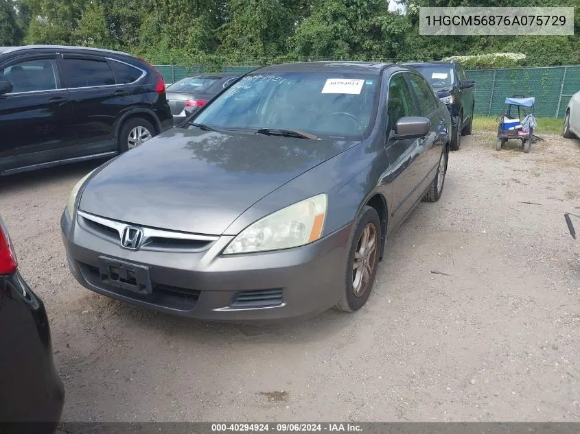 2006 Honda Accord 2.4 Ex VIN: 1HGCM56876A075729 Lot: 40294924