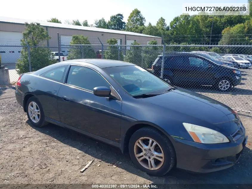 2006 Honda Accord 2.4 Ex VIN: 1HGCM72706A002288 Lot: 40302397