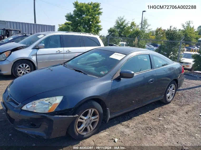 2006 Honda Accord 2.4 Ex VIN: 1HGCM72706A002288 Lot: 40302397