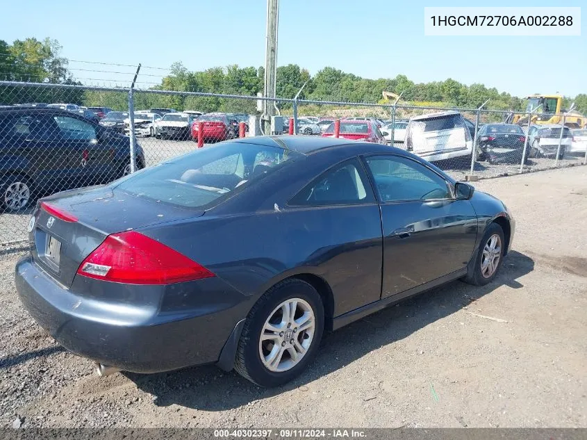 2006 Honda Accord 2.4 Ex VIN: 1HGCM72706A002288 Lot: 40302397