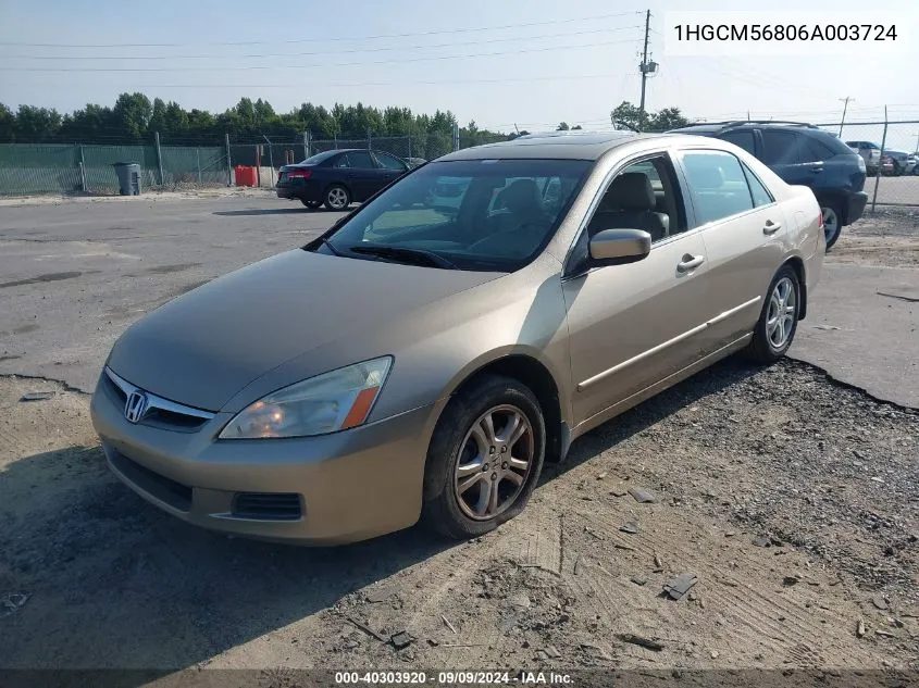 2006 Honda Accord 2.4 Ex VIN: 1HGCM56806A003724 Lot: 40303920