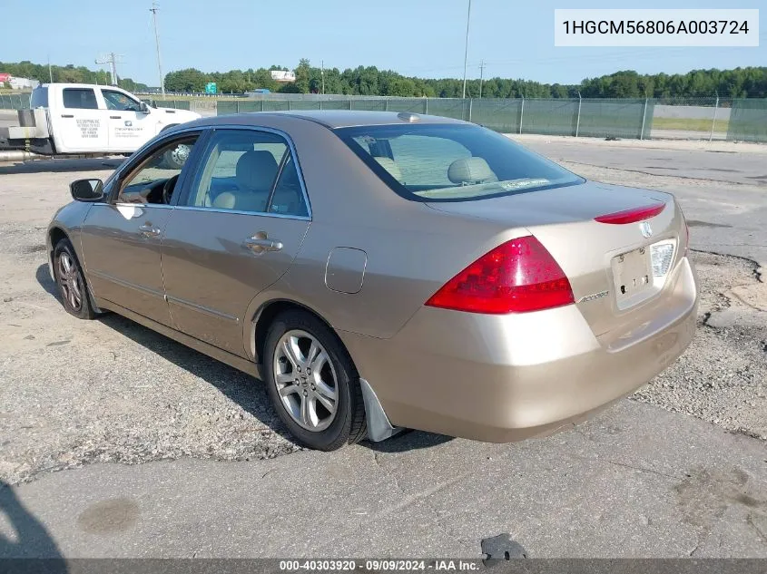 2006 Honda Accord 2.4 Ex VIN: 1HGCM56806A003724 Lot: 40303920