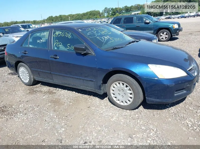 2006 Honda Accord 2.4 Vp VIN: 1HGCM56156A128205 Lot: 40305617