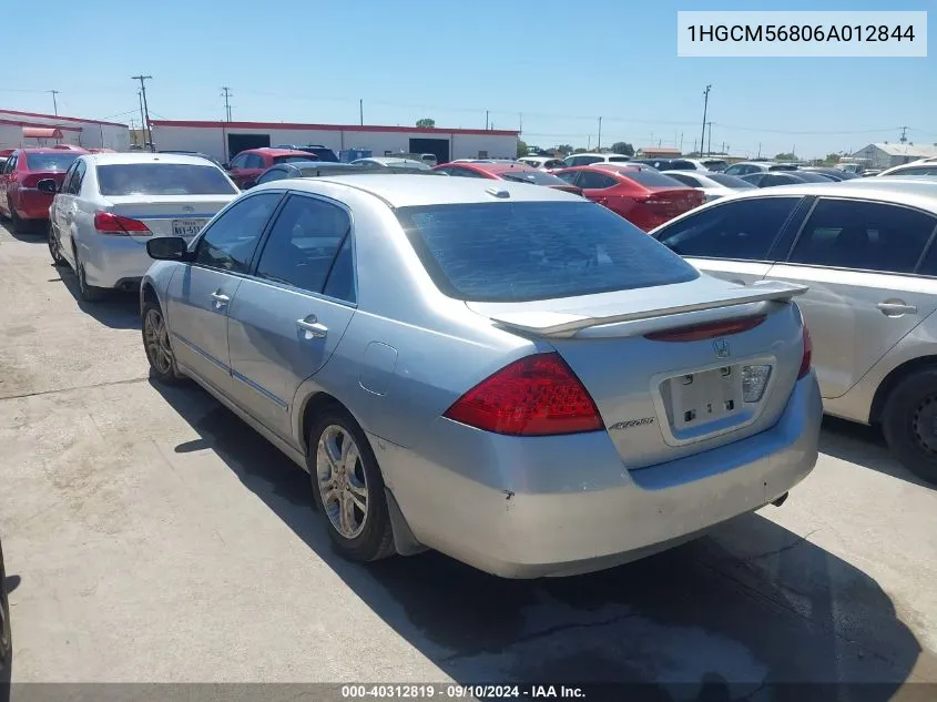 2006 Honda Accord 2.4 Ex VIN: 1HGCM56806A012844 Lot: 40312819