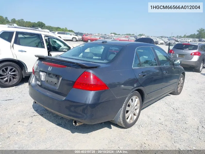 2006 Honda Accord 3.0 Ex VIN: 1HGCM66566A012004 Lot: 40319728