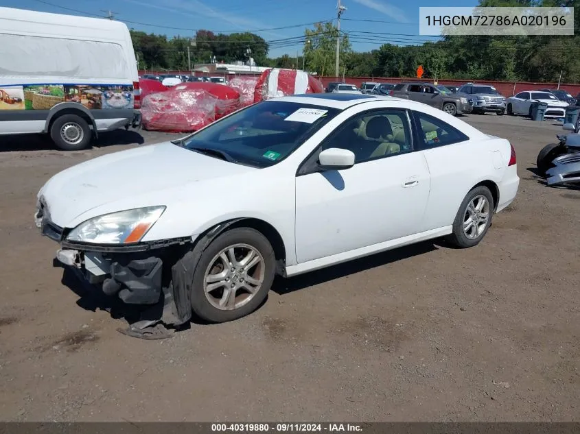 2006 Honda Accord 2.4 Ex VIN: 1HGCM72786A020196 Lot: 40319880