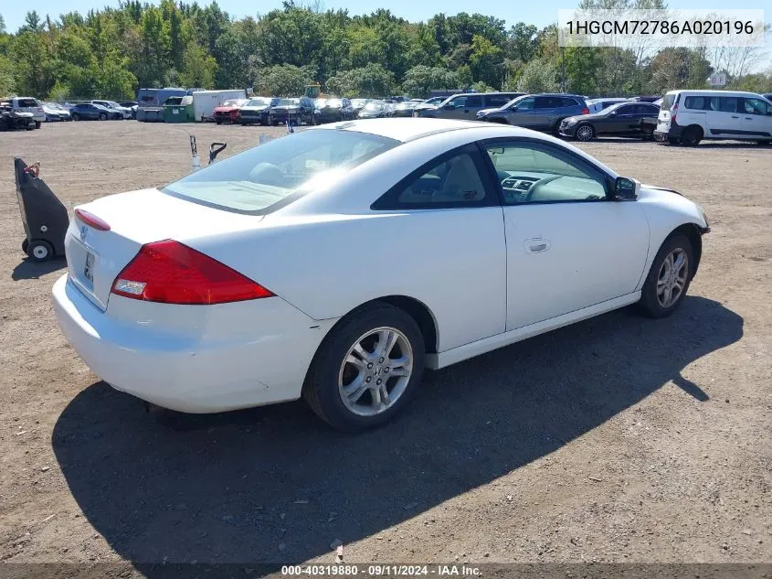 2006 Honda Accord 2.4 Ex VIN: 1HGCM72786A020196 Lot: 40319880