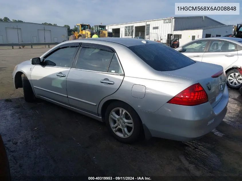 2006 Honda Accord Sdn Ex-L VIN: 1HGCM568X6A008848 Lot: 40319953