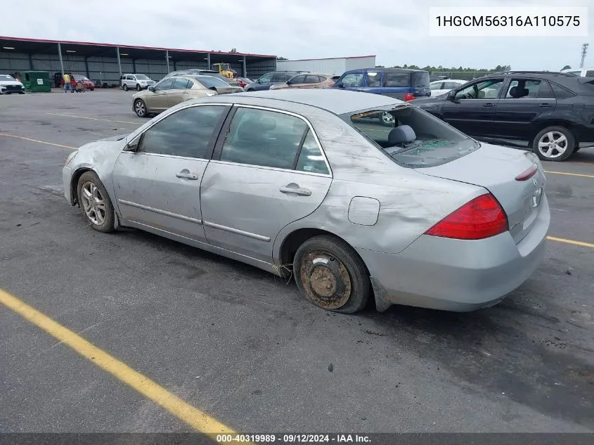 2006 Honda Accord Sdn Lx Se VIN: 1HGCM56316A110575 Lot: 40319989