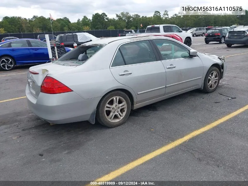 2006 Honda Accord Sdn Lx Se VIN: 1HGCM56316A110575 Lot: 40319989