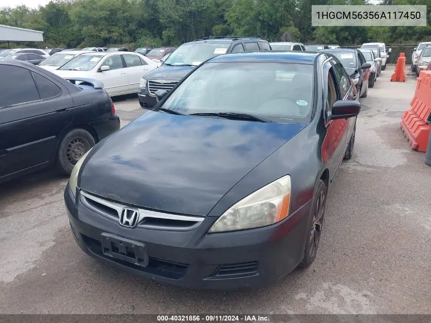 2006 Honda Accord 2.4 Se VIN: 1HGCM56356A117450 Lot: 40321856