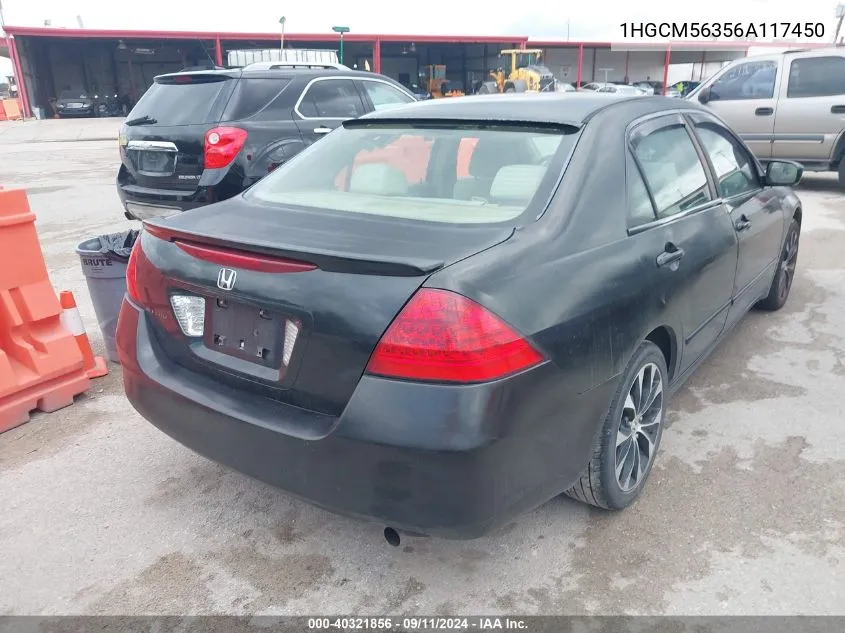 2006 Honda Accord 2.4 Se VIN: 1HGCM56356A117450 Lot: 40321856