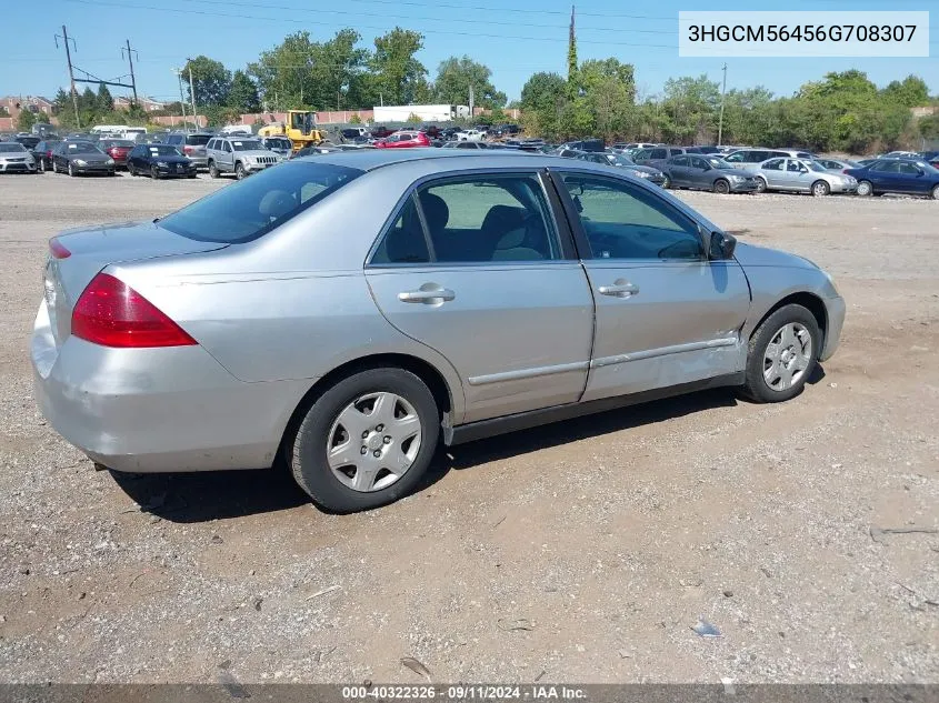 2006 Honda Accord 2.4 Lx VIN: 3HGCM56456G708307 Lot: 40322326