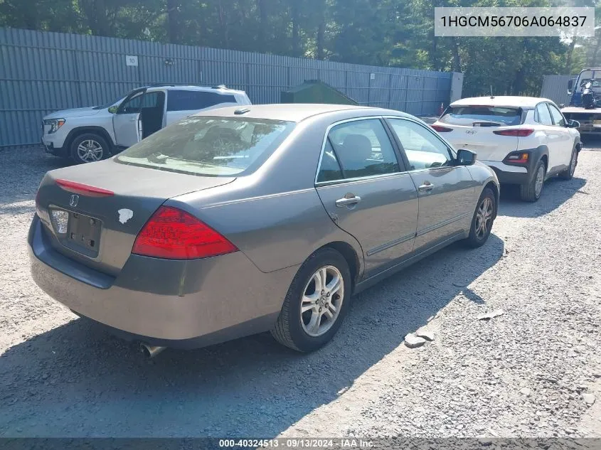 2006 Honda Accord 2.4 Ex VIN: 1HGCM56706A064837 Lot: 40324513