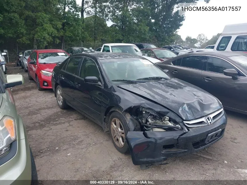 2006 Honda Accord 2.4 Se VIN: 1HGCM56356A017557 Lot: 40330129