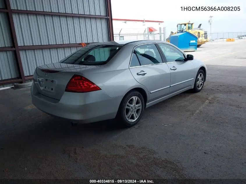 2006 Honda Accord 2.4 Se VIN: 1HGCM56366A008205 Lot: 40334815