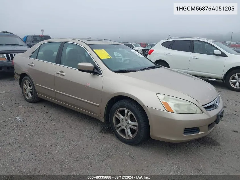 2006 Honda Accord Ex VIN: 1HGCM56876A051205 Lot: 40335688