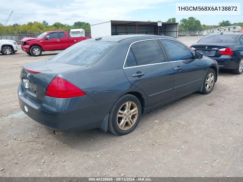 2006 Honda Accord 2.4 Ex VIN: 1HGCM568X6A138872 Lot: 40339685