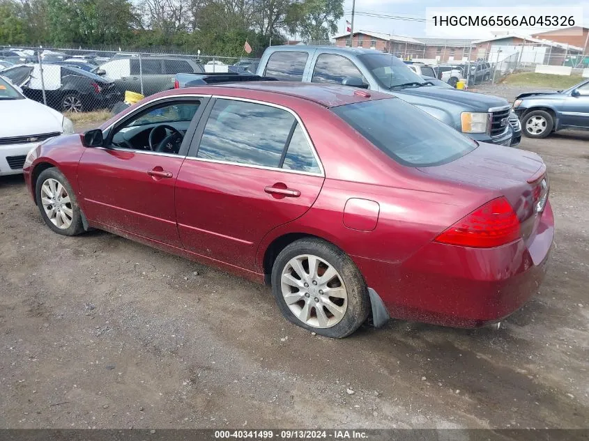 2006 Honda Accord 3.0 Ex VIN: 1HGCM66566A045326 Lot: 40341499