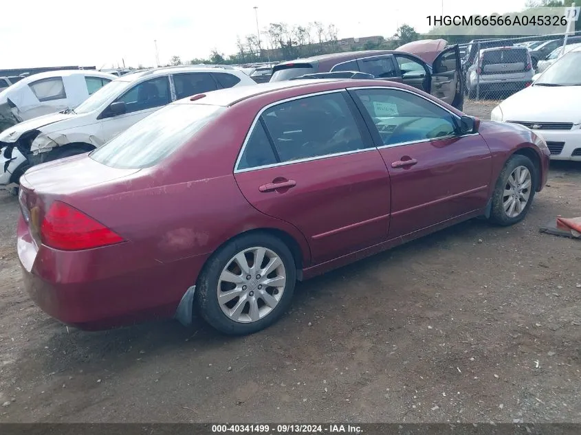 2006 Honda Accord 3.0 Ex VIN: 1HGCM66566A045326 Lot: 40341499